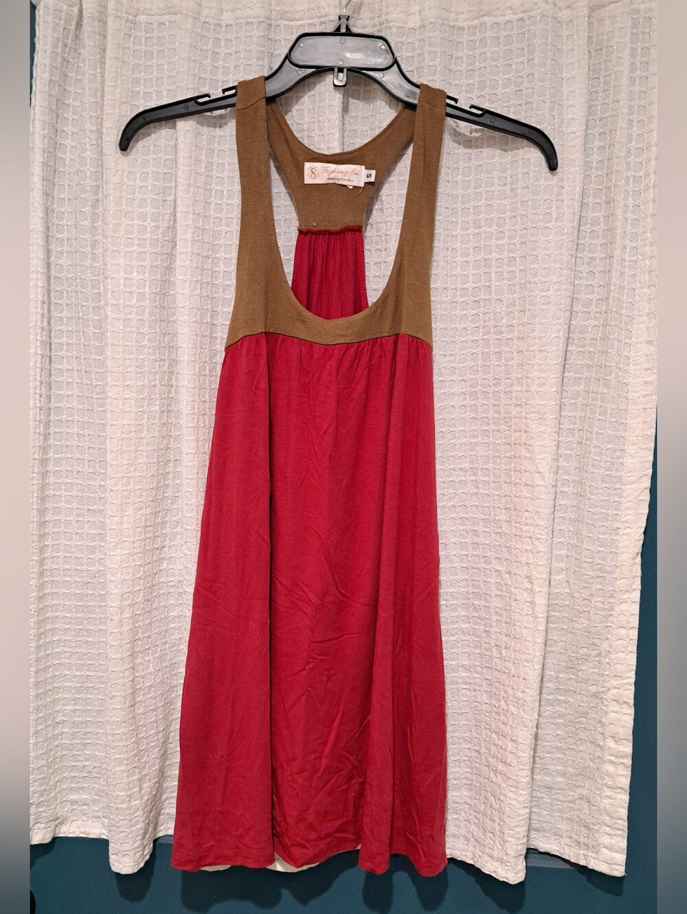 Fighting Eel Mini Tunic Dress, Deep Red/Tan, S